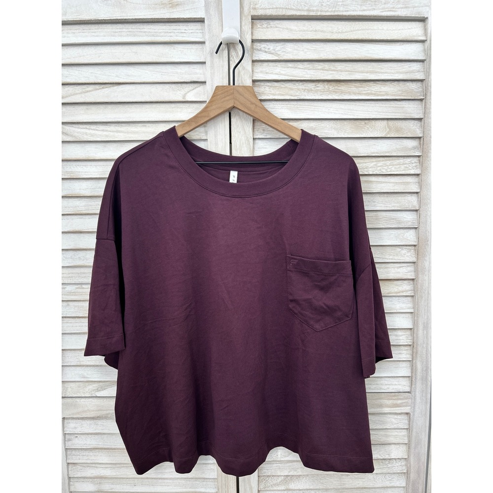 Fabletics T-Shirt XXL/1X Burgundy Merlot Purple Boxy Pocket Short Sleeve